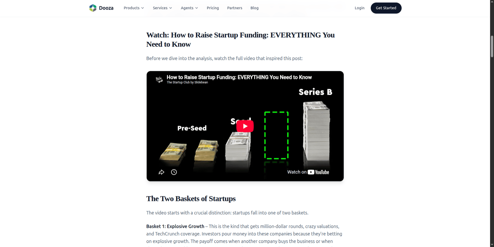 A published Dooza blog post with embedded YouTube video and professionally formatted content