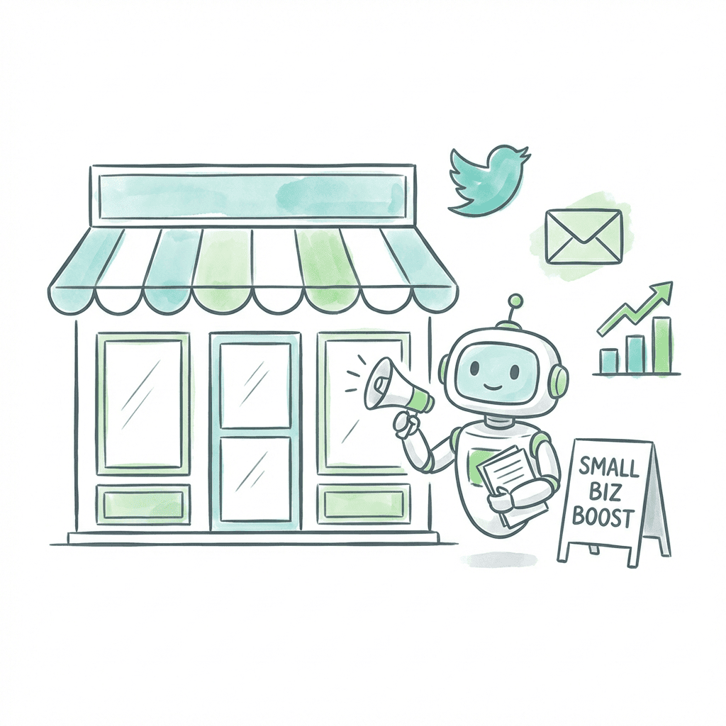 Small-business owner using AI tools to manage marketing and daily operations